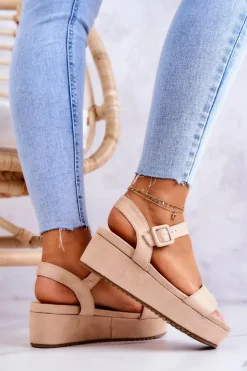 Damskie Boto Zamszowe Sandały Na Platformie Beżowe Sariah