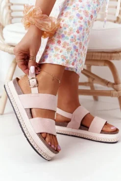 Damskie Boto Zamszowe Sandały Na Platformie Różowe Olimpia