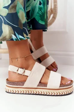 Outlet Boto Zamszowe Sandały Na Platformie Beżowe Olimpia