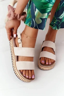 Outlet Boto Zamszowe Sandały Na Platformie Beżowe Olimpia