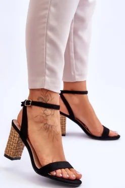 Boto Sandały Na Słupku|Sandały Na Obcasie*Zamszowe Sandały Na Plecionym Słupku Czarne Selila Czarny