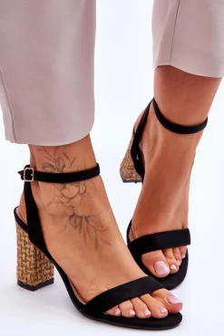 Boto Sandały Na Słupku|Sandały Na Obcasie*Zamszowe Sandały Na Plecionym Słupku Czarne Selila Czarny