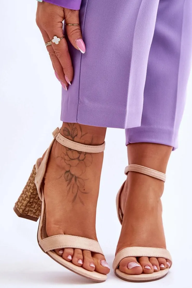 New Boto Zamszowe Sandały Na Plecionym Słupku Beżowe Selila Beżowy