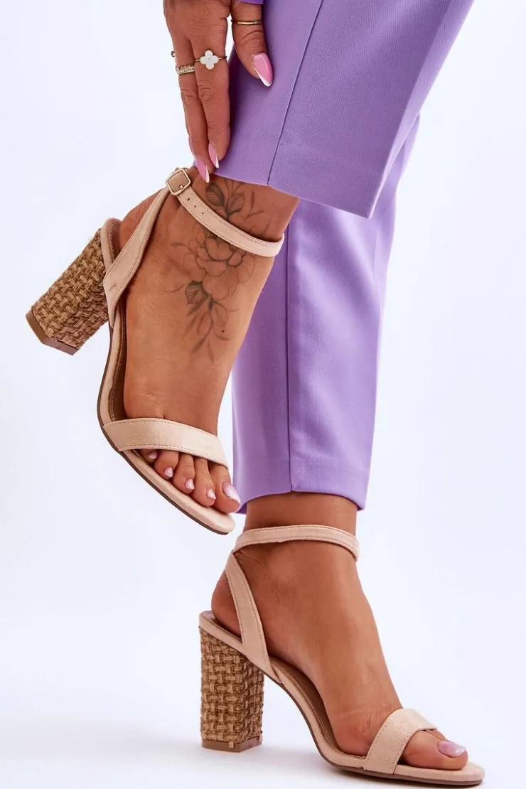 New Boto Zamszowe Sandały Na Plecionym Słupku Beżowe Selila Beżowy