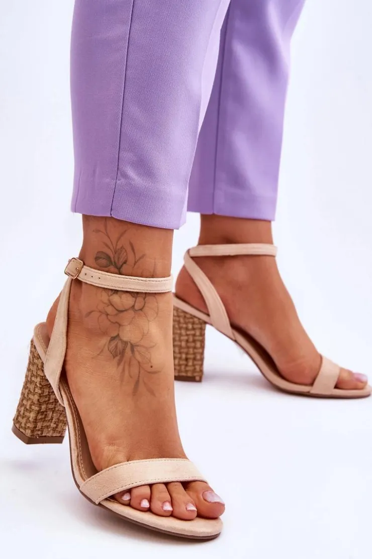 New Boto Zamszowe Sandały Na Plecionym Słupku Beżowe Selila Beżowy