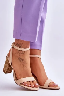 New Boto Zamszowe Sandały Na Plecionym Słupku Beżowe Selila Beżowy