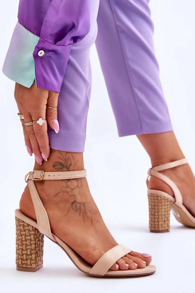 New Boto Zamszowe Sandały Na Plecionym Słupku Beżowe Selila Beżowy