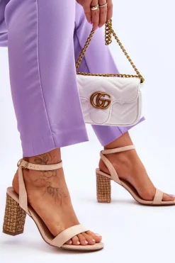 New Boto Zamszowe Sandały Na Plecionym Słupku Beżowe Selila Beżowy