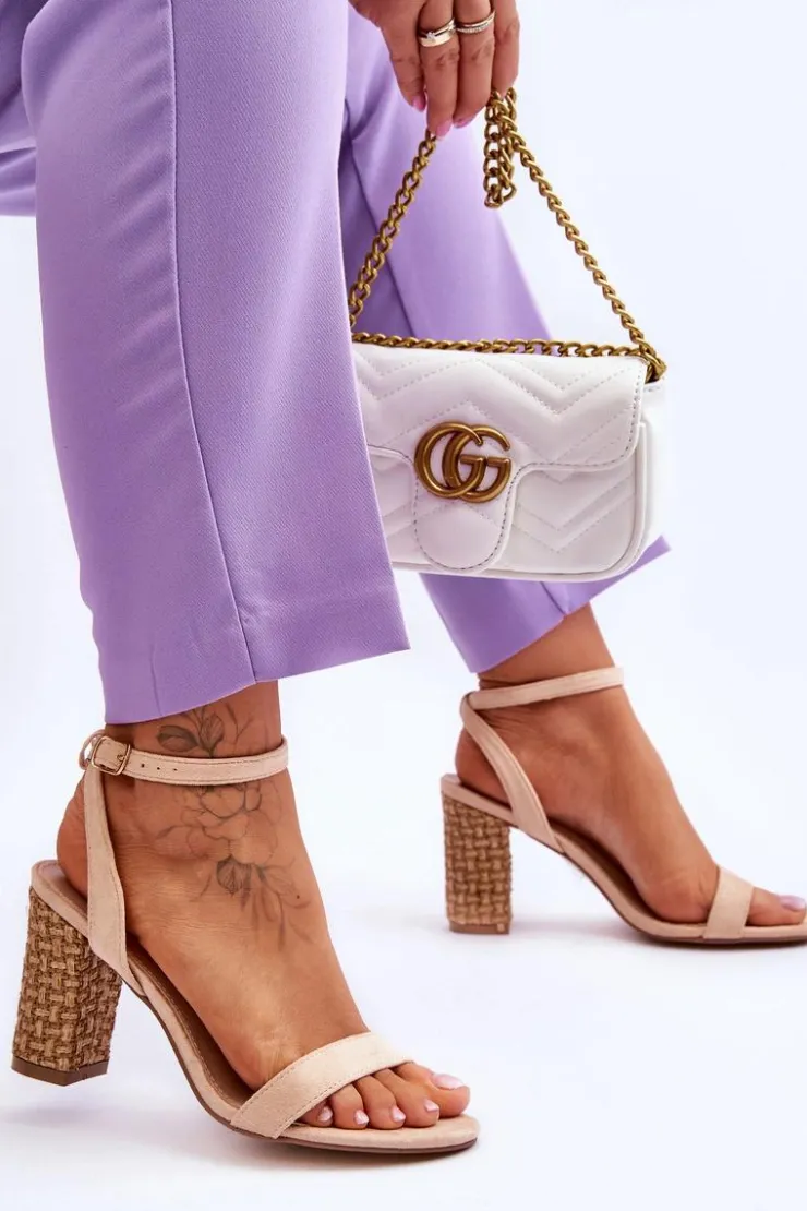 New Boto Zamszowe Sandały Na Plecionym Słupku Beżowe Selila Beżowy