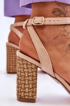 New Boto Zamszowe Sandały Na Plecionym Słupku Beżowe Selila Beżowy