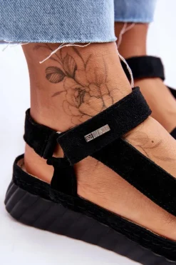 Big Star Shoes Sandały Big Star|Sandały Na Koturnie*Zamszowe Sandały Na Rzep Big Star LL276011 Czarne