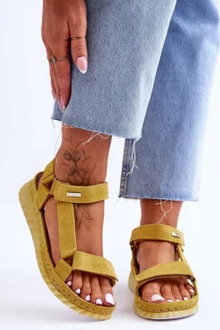 Damskie Big Star Shoes Zamszowe Sandały Na Rzep Big Star LL276013 Żółte