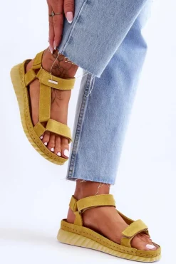 Damskie Big Star Shoes Zamszowe Sandały Na Rzep Big Star LL276013 Żółte