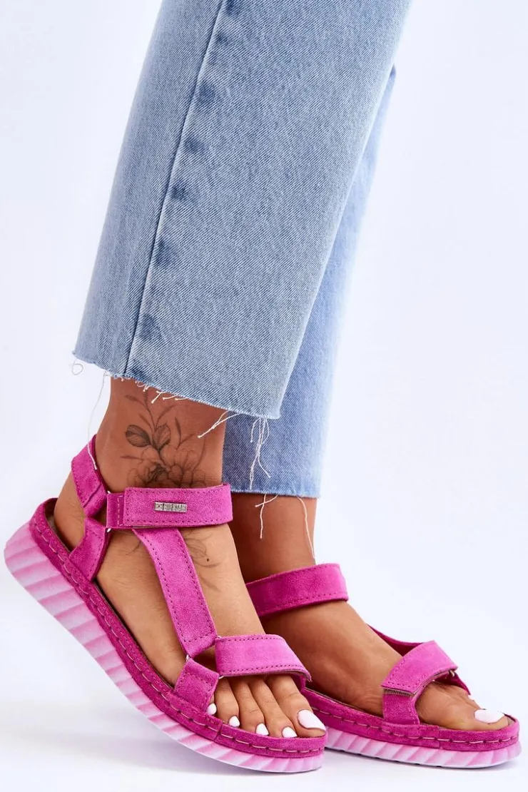 Hot Big Star Shoes Zamszowe Sandały Na Rzep Big Star LL276012 Różowe