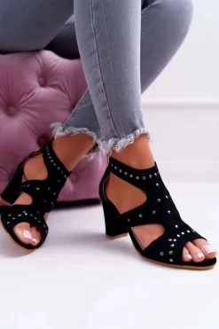 Boto Sandały Na Obcasie*Zamszowe Sandały Na Słupku Lu Boo Czarne