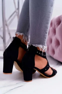 Boto Sandały Na Obcasie*Zamszowe Sandały Na Słupku Lu Boo Czarne