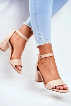 Buty damskie Vinceza Sandały Na Obcasie*Zamszowe Sandały Na Słupku Vinceza 20-17058 Beżowe