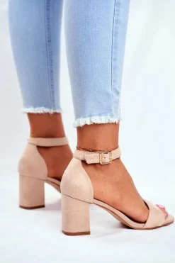 Buty damskie Vinceza Sandały Na Obcasie*Zamszowe Sandały Na Słupku Vinceza 20-17058 Beżowe