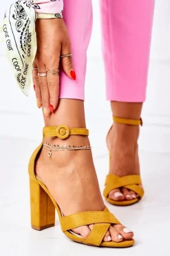 Damskie Boto Zamszowe Sandały Na Słupku Żółte Destino