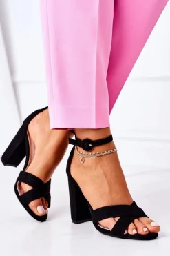 New Boto Zamszowe Sandały Na Słupku Czarne Destino