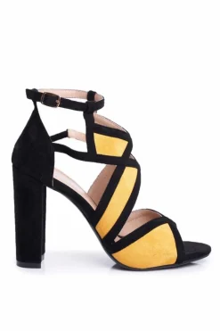 Hot Boto Zamszowe Sandały Na Słupku Czarno-Żółte Emolly