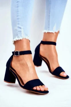 Buty damskie Vinceza Sandały Na Obcasie*Zamszowe Sandały Na Słupku Vinceza 20-17058 Granatowe