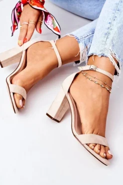 Damskie Boto Zamszowe Sandały Na Słupku Beżowe Florence