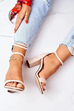 Damskie Boto Zamszowe Sandały Na Słupku Beżowe Florence