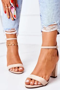 Damskie Boto Zamszowe Sandały Na Słupku Beżowe Florence