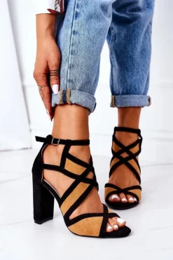 Hot Boto Zamszowe Sandały Na Słupku Camel Emolly