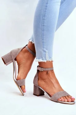 Sale Buty Sergio Leone Zamszowe Sandały Na Słupku Sergio Leone SK839 Szaro-Srebrne