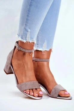 Sale Buty Sergio Leone Zamszowe Sandały Na Słupku Sergio Leone SK839 Szaro-Srebrne