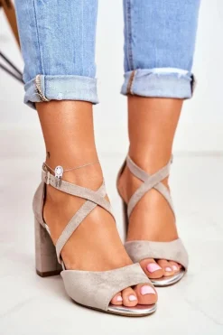 Damskie Buty Sergio Leone Zamszowe Sandały Na Słupku Sergio Leone SK865 Szare