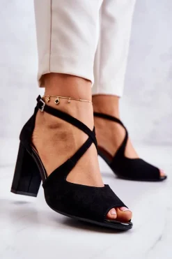 Outlet Buty Sergio Leone Zamszowe Sandały Na Słupku Czarne Lorita