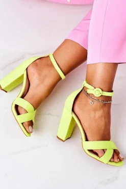 Boto Sandały Na Obcasie*Zamszowe Sandały Na Słupku Neonowe Żółte Destino