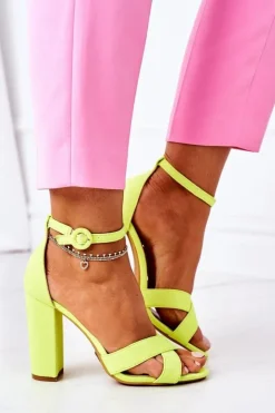 Boto Sandały Na Obcasie*Zamszowe Sandały Na Słupku Neonowe Żółte Destino