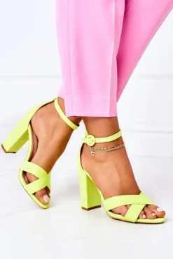 Boto Sandały Na Obcasie*Zamszowe Sandały Na Słupku Neonowe Żółte Destino