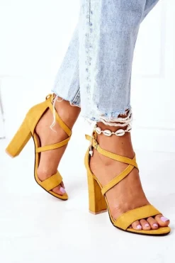 Boto Sandały Na Obcasie*Zamszowe Sandały Na Słupku Żółte Dance With Me
