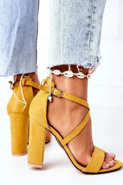 Boto Sandały Na Obcasie*Zamszowe Sandały Na Słupku Żółte Dance With Me