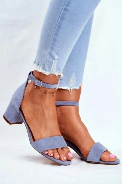 Damskie Buty Sergio Leone Zamszowe Sandały Na Słupku Sergio Leone SK839 Jasnoniebieskie