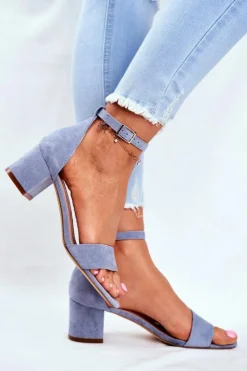 Damskie Buty Sergio Leone Zamszowe Sandały Na Słupku Sergio Leone SK839 Jasnoniebieskie