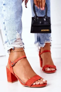 Sale Boto Zamszowe Sandały Na Słupku Pomarańczowe Vanessa