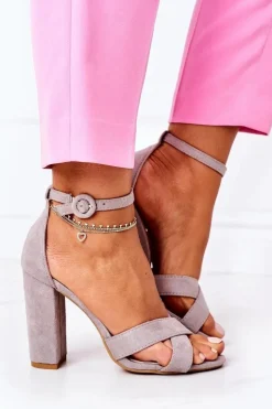 Outlet Boto Zamszowe Sandały Na Słupku Szare Destino