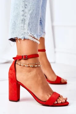 Outlet Boto Zamszowe Sandały Na Słupku Czerwone Florence