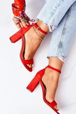 Outlet Boto Zamszowe Sandały Na Słupku Czerwone Florence