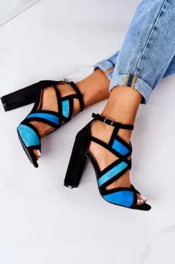 Boto Sandały Na Obcasie*Zamszowe Sandały Na Słupku Czarno-Niebieskie Emolly