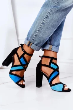 Boto Sandały Na Obcasie*Zamszowe Sandały Na Słupku Czarno-Niebieskie Emolly