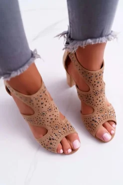 Damskie Boto Zamszowe Sandały Na Słupku Lu Boo Beżowe