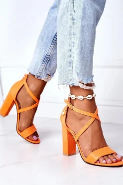 Boto Sandały Na Obcasie*Zamszowe Sandały Na Słupku Pomarańczowe Dance With Me