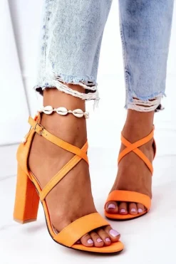 Boto Sandały Na Obcasie*Zamszowe Sandały Na Słupku Pomarańczowe Dance With Me